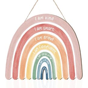 Boho Rainbow Wall Decor with Inspirational Quote Watercolor Rainbow Hanging Door Sign Wood Pastel Rainbow Decor for Bedroom Classroom Nursery Playroom 11.81 x 10.24 Inch(Boho)