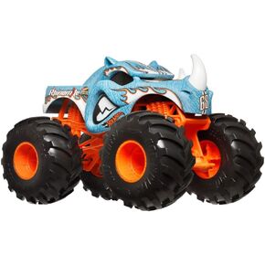 Hot Wheels Toy Monster Trucks Oversized Rhinomite 2024, 1:24 Scale Die-Cast, Blue, Orange, White