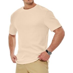 Men's Casual T-Shirts Lightweight Crewneck Solid Color Short Sleeve Waffle Pullover Tees