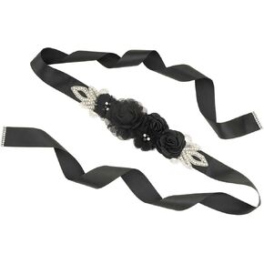 Sash Belt with Flowers Pearls Rhinestone for Wedding Bride/Baby Shower Dress Flower Girls Sash Belt Headband Set