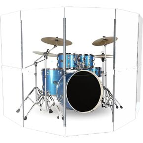 Drum Shield 4 Panels 2ft x 5ft with Deflectors, Acrylic Shield with Full Length Stainless Steel Hinges, Drum Cage, Sound Screen Drum Sound Barrier, Ideal for Studio Use and the Church Shows (4 Panels)