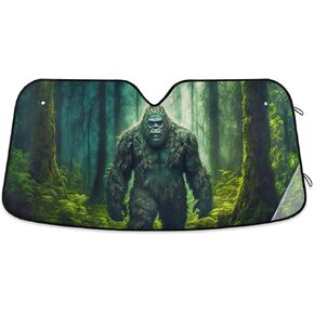 Vnurnrn Sasquatch in Forest Car Windshield Sun Shade for Sedan SUV Truck, Auto Sun Visor Heat Protection, Foldable Car Front Window Sunshade Blocks UV Rays and Keeps Vehicle Cool (57''x31.5''), Green