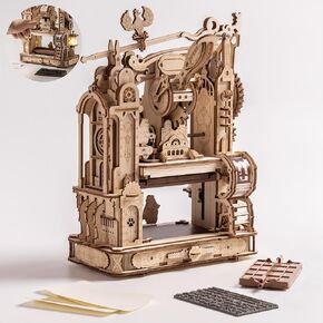 3D Puzzles for Adults, STEM Building Kits for Kids, DIY Mechanical Gears Wooden Puzzles, Birthday Gifts for Men/Women (Classic Printing Press)