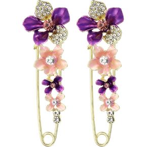 PATIKIL Flower Crystal Safety Decorative Pin Brooch Clip Clasp Pin, 2Pcs Anti Exposure Enamel for Women Sweaters, Shawls, Collars, Dress Purple