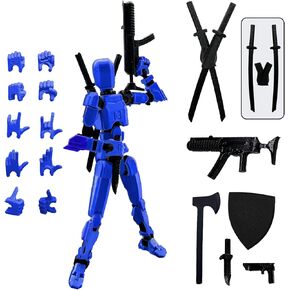 (Assembly Completed) 3D Printed Figure 5.54-inch Dummy13 with Weapon Expansion Set, Full Body Mechanical Movable Toy, Desk Decoration. (Black)