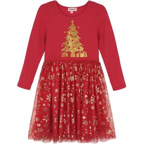 JESKIDS Girls Christmas Dress Long Sleeve Sequin Tulle Dress in Kuwait