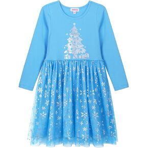 JESKIDS Girls Christmas Dress Long Sleeve Sequin Tulle Dress