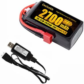 ملحقات ترقية السيارة RC 3S 11.1V 2700mAh 25C بطارية ليبو مع شاحن USB، قطع غيار بطارية RC HYPER GO 14301 1/14 مقياس