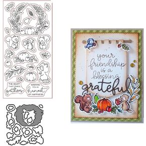 Fall Harvest Stamps and Dies Set for Card Making,Clear Stamps and Metal Cutting Dies Sets for Scrapbooking DIY Album Card Making Supplies