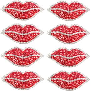 Honbay 10PCS Rhinestones Red Lip Iron On Patches Lip Embroidery Sew On Patches for Jeans Clothes Hat Jacket Fabric Decoration Craft