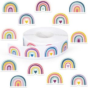 Whaline 800Pcs Boho Rainbow Stickers Roll Colorful Groovy Hippie Reward Decals Adhesive Sticker Decor for School Classroom Teacher Student Party Supplies