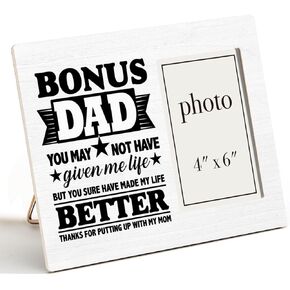 Zauly Bonus Dad Gifts Wood Picture Frame, Bonus Dad Gifts for Birthday Christmas Father's Day, Stepdad Stepfather Step up Dad Picture Frames, 4 x 6 Inch Photo