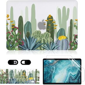 Case for MacBook Air 13 inch M1 A2337 A2179 A1932 2022-2018 Release, Matte Clear Hard Cover & Transparent Keyboard Cover & Screen Protector Compatible with Mac Air 13.3 Touch ID, Cactus