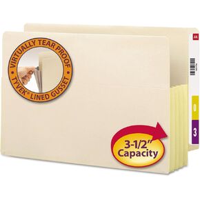 Smead End Tab File Pocket, Reinforced Straight-Cut Tab, 3-1/2" Expansion, Tyvek®-Lined® Gusset, Legal Size, Manila, 10 per Box (76164)