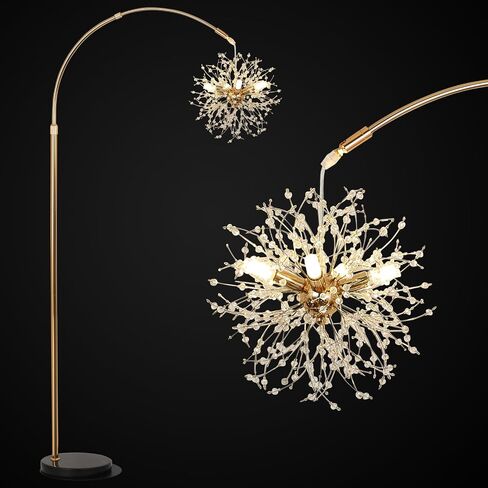 Airposta Gold Floor Lamp for Bedroom with K9 Crystal, Modern Arc Floor Lamps for Living Room, Mid Century Over Couch Arched Standing Lamp, Adjustable Tall Lamp for Girls Room Decor, Office, Corner in Saudi Arabia