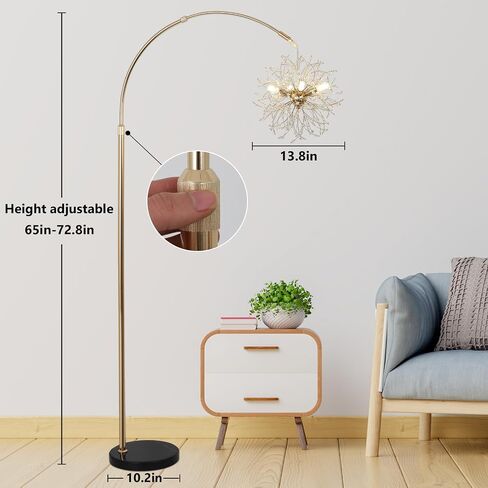 Airposta Gold Floor Lamp for Bedroom with K9 Crystal, Modern Arc Floor Lamps for Living Room, Mid Century Over Couch Arched Standing Lamp, Adjustable Tall Lamp for Girls Room Decor, Office, Corner in Saudi Arabia