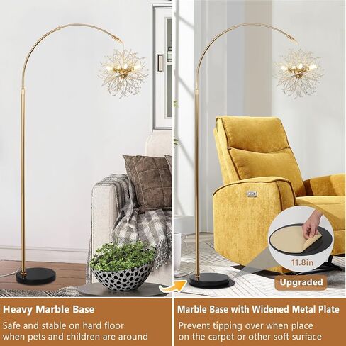 Airposta Gold Floor Lamp for Bedroom with K9 Crystal, Modern Arc Floor Lamps for Living Room, Mid Century Over Couch Arched Standing Lamp, Adjustable Tall Lamp for Girls Room Decor, Office, Corner in Saudi Arabia