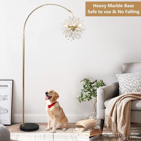 Airposta Gold Floor Lamp for Bedroom with K9 Crystal, Modern Arc Floor Lamps for Living Room, Mid Century Over Couch Arched Standing Lamp, Adjustable Tall Lamp for Girls Room Decor, Office, Corner in Saudi Arabia