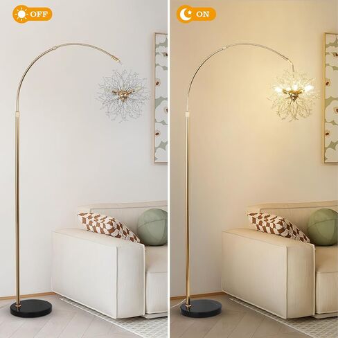 Airposta Gold Floor Lamp for Bedroom with K9 Crystal, Modern Arc Floor Lamps for Living Room, Mid Century Over Couch Arched Standing Lamp, Adjustable Tall Lamp for Girls Room Decor, Office, Corner in Saudi Arabia