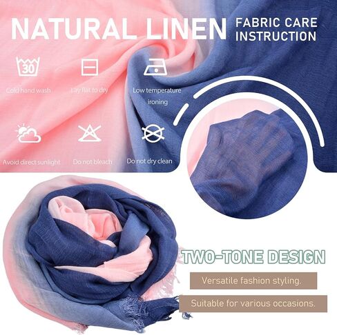 Women Summer Cotton Linen Scarfs Gradient Two-tone Shawl Beach Gauze Long Lightweight Travel Wrap 75"×35" in Kuwait