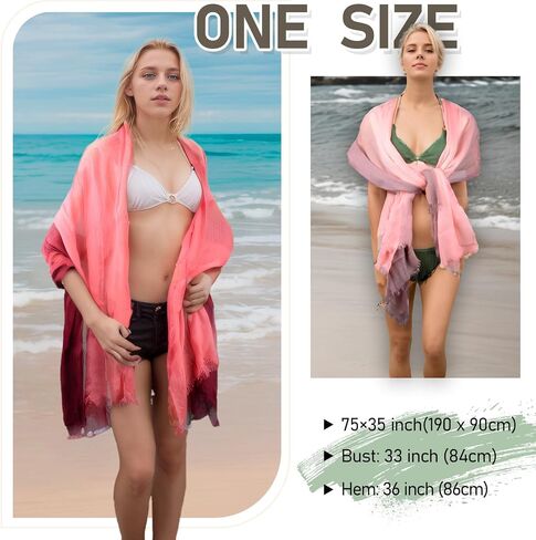 Women Summer Cotton Linen Scarfs Gradient Two-tone Shawl Beach Gauze Long Lightweight Travel Wrap 75"×35" in Kuwait