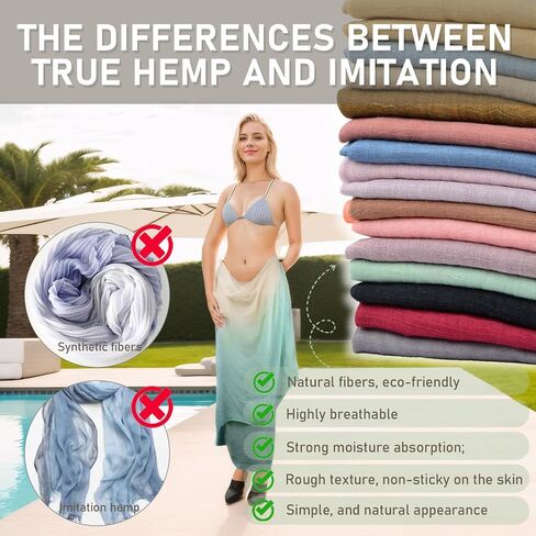 Women Summer Cotton Linen Scarfs Gradient Two-tone Shawl Beach Gauze Long Lightweight Travel Wrap 75"×35" in Kuwait
