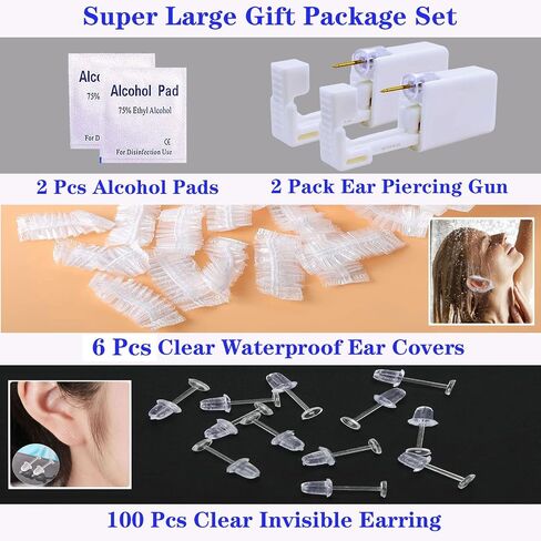 112 Pcs Ear Piercing Kits, Perfect Ear Piercing Gun Kit Great for Cartilage Quick Easy and Painless with Cute Cubic Zirconium Gold Silver Stud Earrings in Kuwait