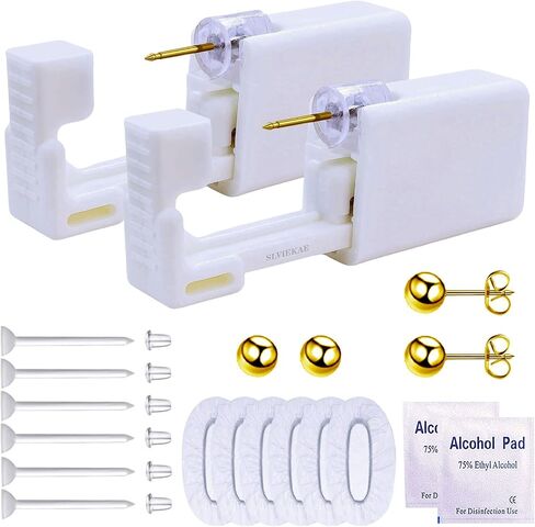112 Pcs Ear Piercing Kits, Perfect Ear Piercing Gun Kit Great for Cartilage Quick Easy and Painless with Cute Cubic Zirconium Gold Silver Stud Earrings in Kuwait