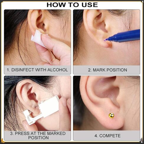 112 Pcs Ear Piercing Kits, Perfect Ear Piercing Gun Kit Great for Cartilage Quick Easy and Painless with Cute Cubic Zirconium Gold Silver Stud Earrings in Kuwait
