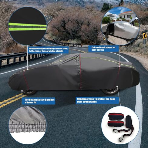 J&J Heavy Duty car Cover,300D&Soft Lining,Driver&Trunk Zipper,Withstand Wind,Car Cover Waterproof All Weather,Protect Vehicle Painting,Car Covers for Automobiles (SUV/Jeep, Sliver-D7) in Saudi Arabia