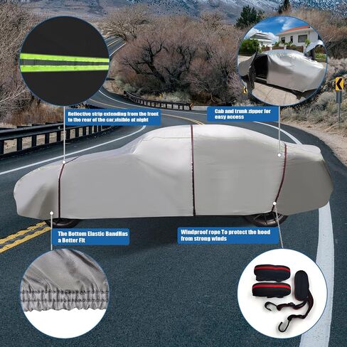 J&J Heavy Duty car Cover,300D&Soft Lining,Driver&Trunk Zipper,Withstand Wind,Car Cover Waterproof All Weather,Protect Vehicle Painting,Car Covers for Automobiles (SUV/Jeep, Sliver-D7) in Saudi Arabia