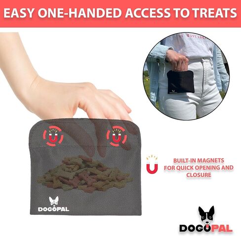 حقيبة مكافآت الكلاب من دوجوبال - أكياس مكافآت لتدريب الحيوانات الأليفة - ملحقات مشي الكلاب والسفر - سهولة الوصول بيد واحدة إلى المكافآت من الحقيبة (أسود، صغير) in Kuwait