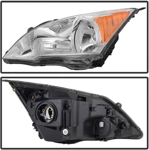 Headlight Assembly Fit for 2007-2011 Honda CR-V,Halogen Headlamp Compatible with CRV 2007 2008 2009 2010 2011 Chrome Housing Amber Reflector Replacement Driver Passenger Side in Kuwait