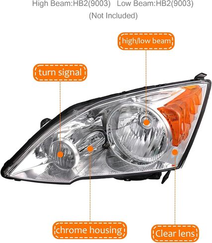 Headlight Assembly Fit for 2007-2011 Honda CR-V,Halogen Headlamp Compatible with CRV 2007 2008 2009 2010 2011 Chrome Housing Amber Reflector Replacement Driver Passenger Side in Kuwait