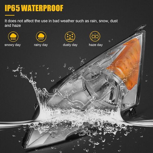 Headlight Assembly Fit for 2007-2011 Honda CR-V,Halogen Headlamp Compatible with CRV 2007 2008 2009 2010 2011 Chrome Housing Amber Reflector Replacement Driver Passenger Side in Kuwait