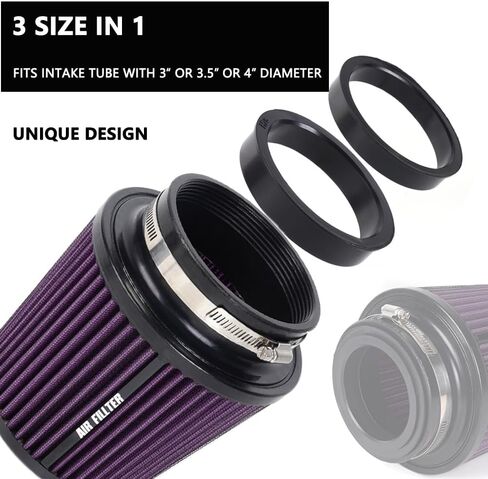4-Inch Cold Air Intake Filter - Washable, High Performance, 3" or 3-1/2" or 4" Clamp-On Replacement Cone Air Filter Universal 3 Sizes in 1 Purple in Saudi Arabia