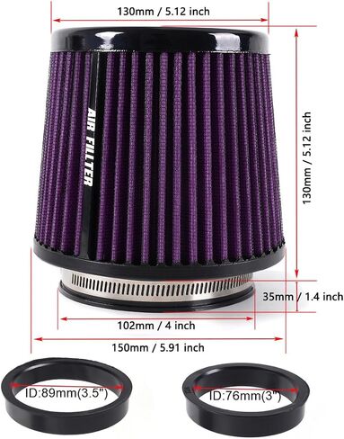 4-Inch Cold Air Intake Filter - Washable, High Performance, 3" or 3-1/2" or 4" Clamp-On Replacement Cone Air Filter Universal 3 Sizes in 1 Purple in Saudi Arabia