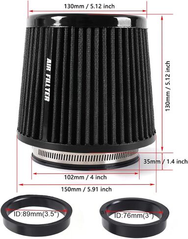 4-Inch Cold Air Intake Filter - Washable, High Performance, 3" or 3-1/2" or 4" Clamp-On Replacement Cone Air Filter Universal 3 Sizes in 1 Purple in Saudi Arabia