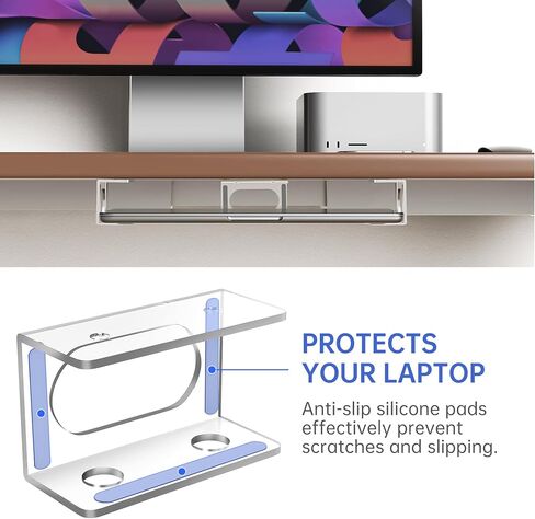 NiHome Clear Acrylic Under Desk Laptop Mount, Easy Installation Adjustable Laptop Holder, Scratch-Resistant Under-Desk Stand for MacBook, Notebook, Modem, TV Box, PS4 Slim & Keyboard in Saudi Arabia