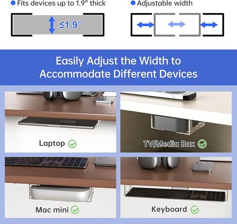 NiHome Clear Acrylic Under Desk Laptop Mount, Easy Installation Adjustable Laptop Holder, Scratch-Resistant Under-Desk Stand for MacBook, Notebook, Modem, TV Box, PS4 Slim & Keyboard in Saudi Arabia
