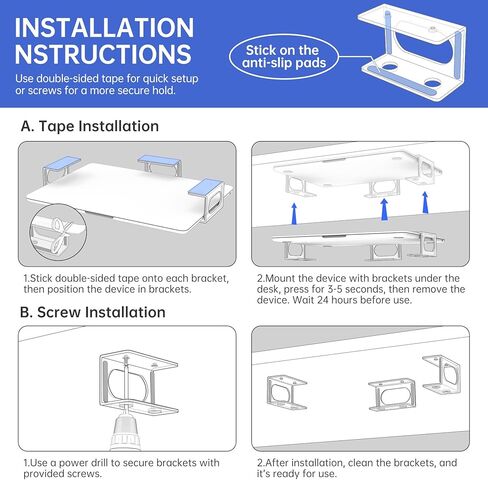 NiHome Clear Acrylic Under Desk Laptop Mount, Easy Installation Adjustable Laptop Holder, Scratch-Resistant Under-Desk Stand for MacBook, Notebook, Modem, TV Box, PS4 Slim & Keyboard in Saudi Arabia