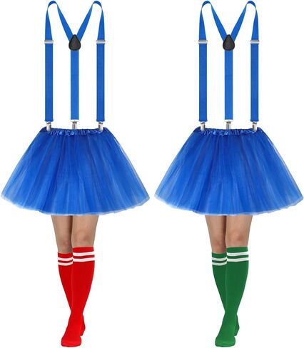 Sintege 2 Set Women Blue Tutu Costume 5 Layered Tulle Tutu Skirt Y Back Suspender Knee High Sock for Halloween Party Cosplay in Saudi Arabia