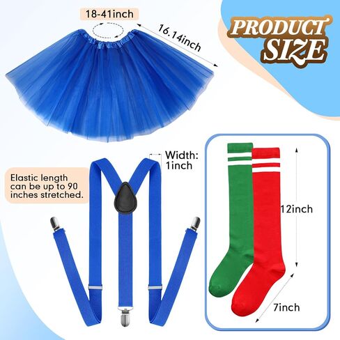Sintege 2 Set Women Blue Tutu Costume 5 Layered Tulle Tutu Skirt Y Back Suspender Knee High Sock for Halloween Party Cosplay in Saudi Arabia