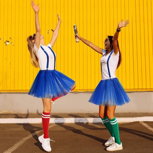 Sintege 2 Set Women Blue Tutu Costume 5 Layered Tulle Tutu Skirt Y Back Suspender Knee High Sock for Halloween Party Cosplay in Saudi Arabia