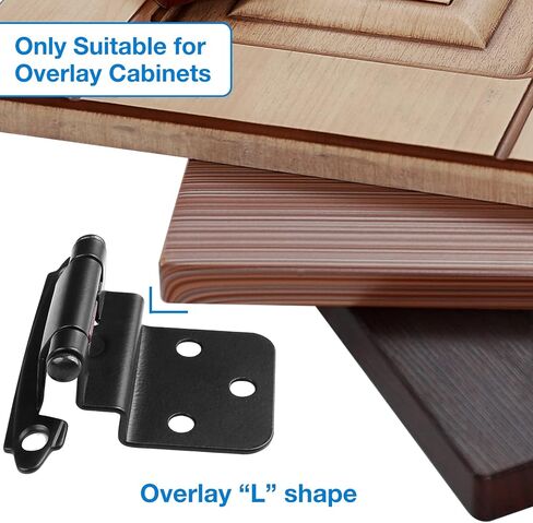 60 Pack Matte Black Cabinet Hinges - 3/8 Inch Inset, Semi-Concealed, Overlay, Soft Close, Flush Face Frame Mount in Saudi Arabia