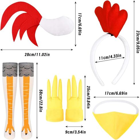 6 Pcs Chicken Costume Set Chicken Headband Tail Nose Gloves Tutu Skirt Socks for Women Halloween Rooster Dress up in Kuwait