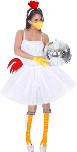 6 Pcs Chicken Costume Set Chicken Headband Tail Nose Gloves Tutu Skirt Socks for Women Halloween Rooster Dress up in Kuwait