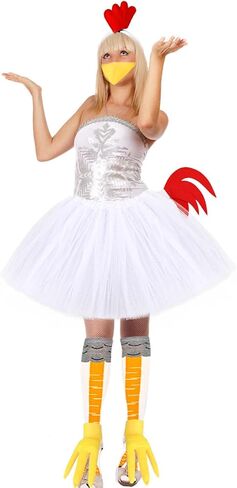 6 Pcs Chicken Costume Set Chicken Headband Tail Nose Gloves Tutu Skirt Socks for Women Halloween Rooster Dress up in Kuwait