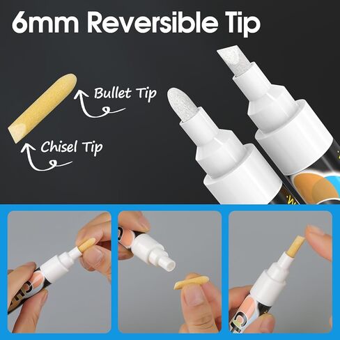 MaxGear White Liquid Chalk Markers, 8 Count White Chalk Markers White, Chalkboard Markers 6mm Reversible Bullet & Chisel Tip for Glass Window Chalkboard, Wet Erase Markers Blackboard (White, 8 Count) in Saudi Arabia