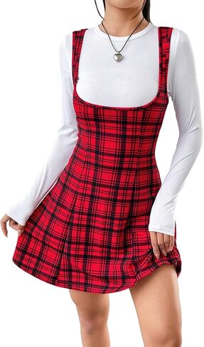 Milumia Women's Plaid Overall Dress Sleeveless Flare Short Pinafore Suspender Skirt in Saudi Arabia
